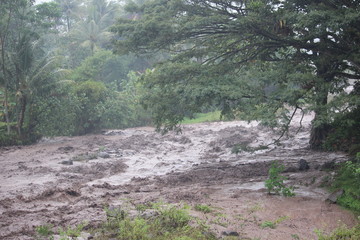Fototapeta premium brown flood water from the summit of Mount Semeru , Bromo Tengger Semeru Park, Indonesia