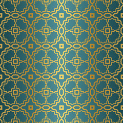 Ornamental Design. Modern Seamless Geometry Pattern. Vector Illustration. For Interior Design, Printing, Web And Textile Design. Gold blue color