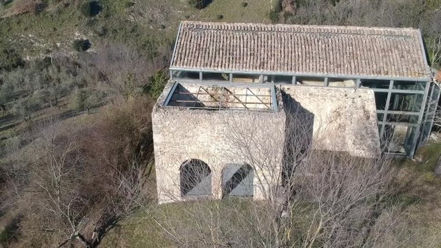 Church highmedieval of San Donato (Lazio, Italy) near Farfa. Aerial view.