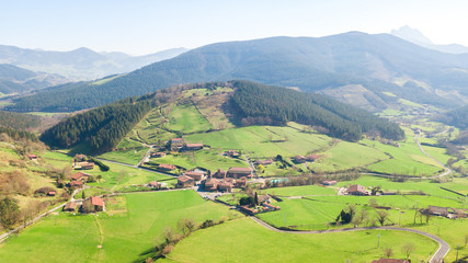 aerial view of countryside village in basque country