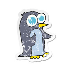 retro distressed sticker of a cartoon penguin with big eyes