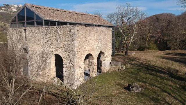 Church highmedieval of San Donato (Lazio, Italy) near Farfa. Aerial view.
