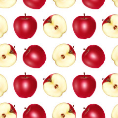 Red Apples Seamless Endless Pattern on white background, Can be used in food industry for wallpapers, posters, wrapping paper. Vector illustration