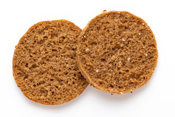 Rye bread slice on a white background.