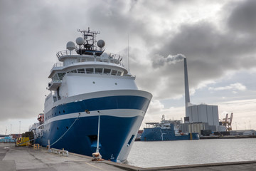 Wind power Supply ships in Esbjerg harbor, Denmark