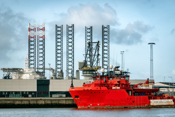 Oil supply ships in Esbjerg harbor, Denmark