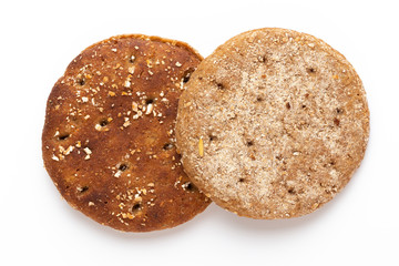 Rye bread slice on a white background.