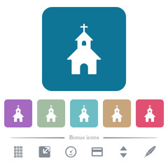 Curch flat icons on color rounded square backgrounds