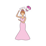 Bride throwing wedding bouquet color icon