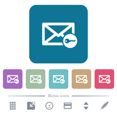 Secure mail flat icons on color rounded square backgrounds