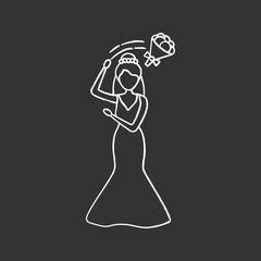 Bride throwing wedding bouquet chalk icon