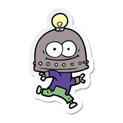 sticker of a happy carton robot with light bulb