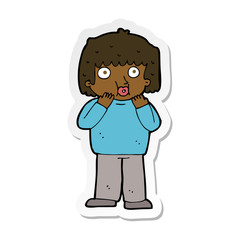sticker of a cartoon worried boy