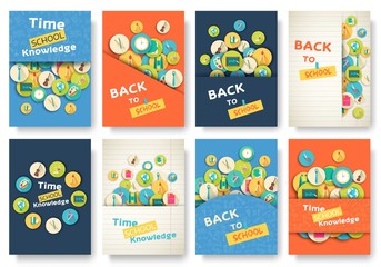 Back to school information pages set. Education template of flyear, magazines, posters, book cover, banner. Exam infographic concept background. Layout illustration template pages with typography text
