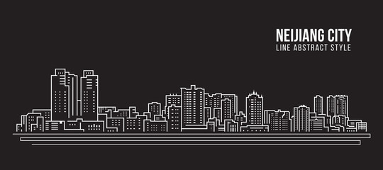 Obraz premium Cityscape Building Line art Vector Illustration design - Neijiang city