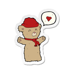 sticker of a cartoon bear in hat