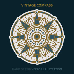 Compass. Wind Rose. Hand drawn vintage compass vector illustration. Compass sketch drawing icon.