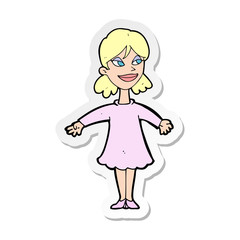 sticker of a cartoon woman with open arms