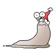 gradient cartoon of a slug wearing santa hat
