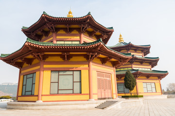 traditional Chinese architecture and  pavilion in the complex of nanshan temple at longkou City in Lushan Mountain in Shandong Province of China