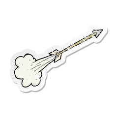 retro distressed sticker of a cartoon flying arrow