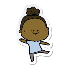 sticker of a cartoon happy old woman