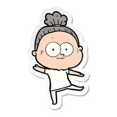 sticker of a cartoon happy old woman