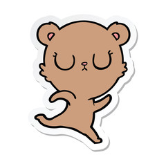 sticker of a peaceful cartoon bear running