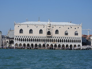 Grand Canal with St Marks Campanile bell tower and Palazzo Ducale, Doge Palace, in Venice, Italy