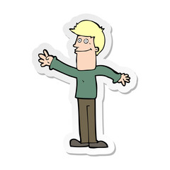 sticker of a cartoon happy man waving