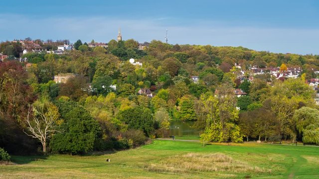 Highgate seen from Parliament Hill, suburban area of north London at the north-eastern corner of Hampstead Heath.