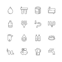 Clean water icon. Fresh drink dispenser machine purity relations eco barrel vector thin line symbols. Filtration system for purity water illustration