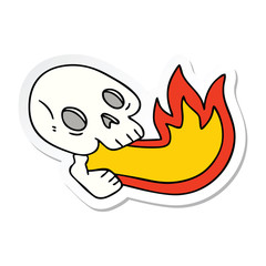 sticker of a fire breathing quirky hand drawn cartoon skull