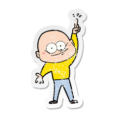 distressed sticker of a cartoon bald man staring