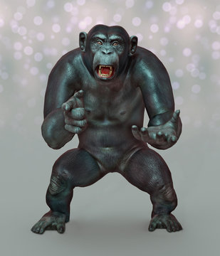 Schimpanse in kämpferischer Pose