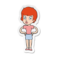 sticker of a cartoon woman with hands on hips