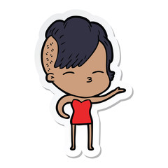 Obraz premium sticker of a cartoon squinting girl