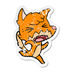 distressed sticker of a angry cartoon fox running
