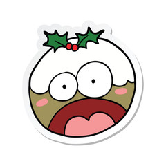 sticker of a cartoon shocked chrstmas pudding