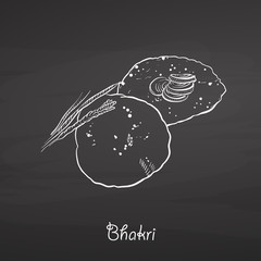 Bhakri food sketch on chalkboard - obrazy, fototapety, plakaty