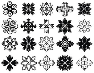 Set of  flower icons in silhouette