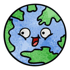 retro grunge texture cartoon planet earth