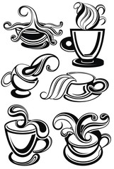 Black and white coffee cups collection on white 