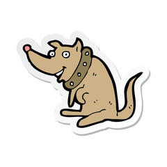 sticker of a cartoon happy dog in big collar