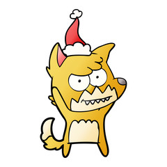 gradient cartoon of a grinning fox wearing santa hat