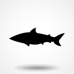 Vector illustration of shark based on hand-drawn sketch. Black silhouette isolated on white background. Perfect for t-shirt design, poster, banner.