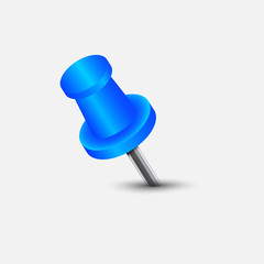 Vector illustration of blue push pin.