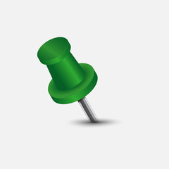 Vector illustration of green push pin.