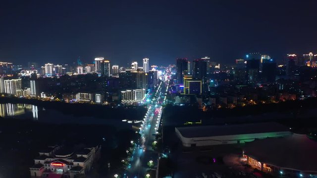 night light sanya cityscape traffic street aerial panorama 4k hainan china
