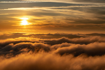 月山八合目駐車場から見る雲海　夕焼け